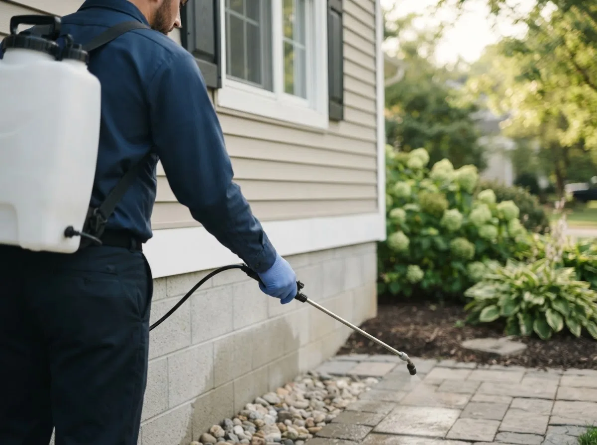 Pest control technician inspecting a home in Woodlawn, IL